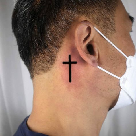 Cross Behind the Ear Tattoo Cross Behind The Ear Tattoo, Cross Tattoo Behind The Ear, Cross On Neck Tattoo, Tatoos Behind The Ear, Cross Neck Tattoo, Cross Tattoo Neck, Cruces Tattoo, Really Bad Tattoos, Have Faith In God