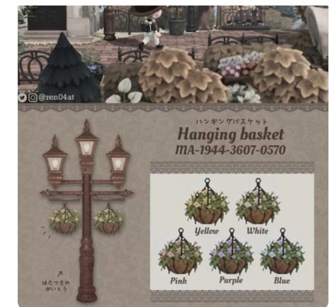 Not OC! Creator code in picture Acnh Street Lamp With Banners Code, Animal Crossing Picture Design, Street Lamp Banner Design Acnh, Acnh Banner Code, Animal Crossing Banner Design, Acnh Hanging Basket, Acnh Streetlamp Banners, Acnh Banner Design Code, Acnh Hanging Basket Code