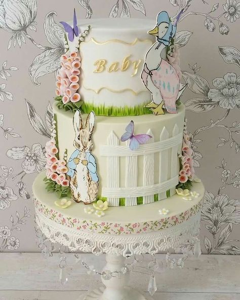 Bird Theme Cake, Beatrix Potter Cake, Peter Rabbit Theme Party, Baby Shower Food For Girl, Peter Rabbit Cake, Peter Rabbit Birthday, Rabbit Birthday, Peter Rabbit Party, Christening Cakes