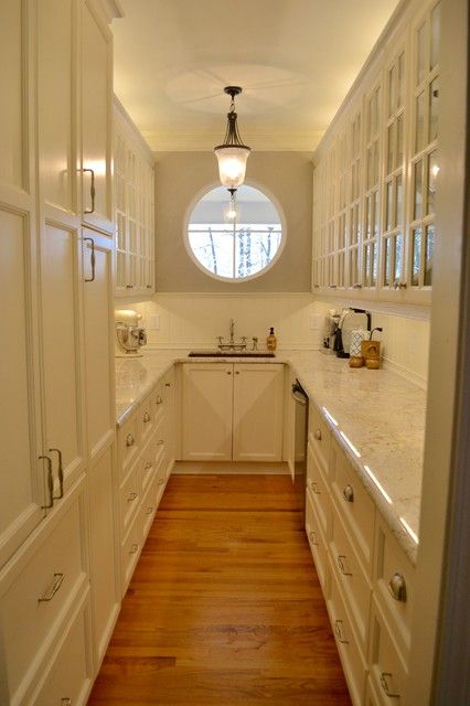 Butler Pantry - Transitional - Kitchen - Atlanta | Houzz Butler Pantry With Cabinets, Pantry With Stove And Sink, Diy Butlers Pantry Stock Cabinets, Pantry With Bay Window, Butlers Pantry Small Appliances, Walk In Pantry With Closed Cabinets, Working Pantry With Sink, Butlers Pantry With Refrigerator, Long Narrow Butlers Pantry