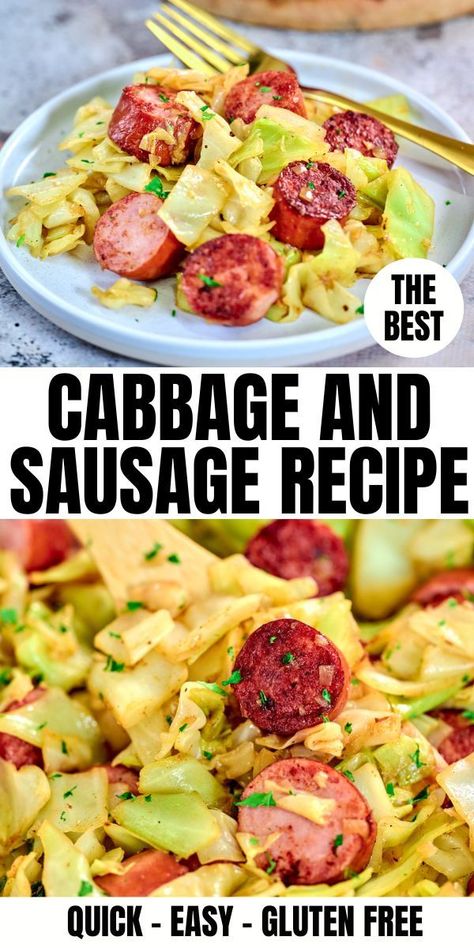 Learn how to make the best cabbage and sausage recipe that is super quick and easy to whip up in under 30 minutes. Made from inexpensive ingredients, this recipe is delicious and loaded with flavor. Cabbage Sausage Recipes, Sweet Sausage Recipes, Cabbage And Smoked Sausage, Sausage Skillet Recipe, Sausage And Cabbage, Boiled Cabbage, Raw Cabbage, Smoked Sausage Recipes, Cabbage And Sausage