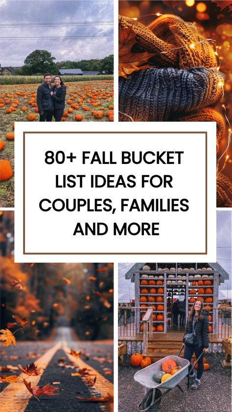 Fall is one of my favorite times of the year, but it can also be a little tricky to navigate. The days start getting shorter, and the air turns crisp, reminding us that winter is close. A good way to get around that is by having a fall bucket list ready to go. So here are 80+ Fall Bucket List Ideas that are perfect for September, October and November. Autumn Family Bucket List, Couples Fall Bucket List, Fall Bucket List For Adults, Fall Bucket List 2024 Couples, Things To Do In October Bucket Lists, October Bucket List Ideas, October Bucket List For Couples, Fall Activities For Friends, Fall Family Bucket List