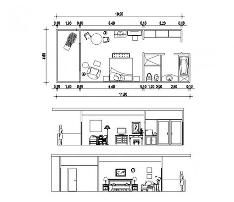 Bedroom section and plan 2d view layout file in autocad format Sectional Elevation Of Bedroom, Sections In Architecture, How To Draw Section From Plan, Interior Plans Layout, Bedroom Section Drawing, Plan Elevation Section Of House, Interior Section Drawing, Section Interior Design, Section And Plan