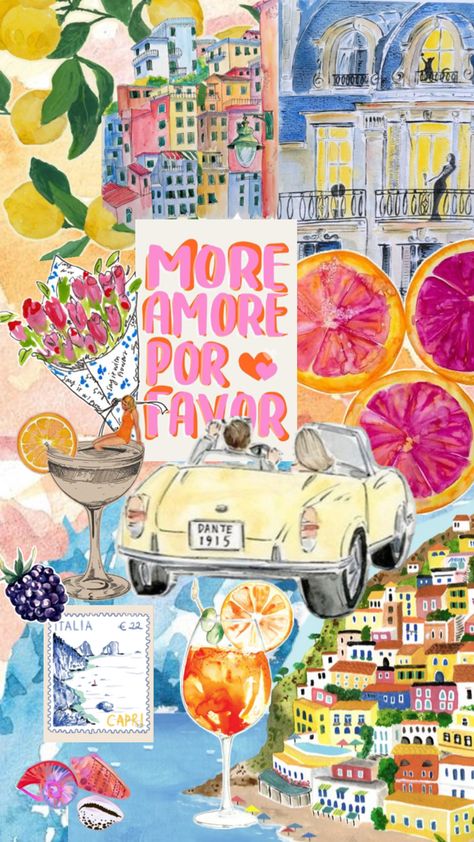 A collage of Europe, aperol spritz, lemons, Amalfi coast and more Cute Summer Wallpapers, Plakat Design, Preppy Wallpaper, Phone Wallpaper Patterns, Cute Patterns Wallpaper, Pretty Wallpaper Iphone, Art Collage Wall, Summer Wallpaper, Cute Backgrounds