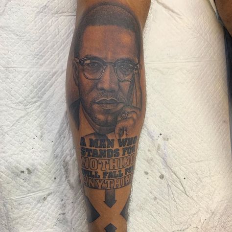 Malcom X Tattoo Sleeve, Malcolm X Tattoo Design, Malcom X Tattoo Stencil, Ape Shall Never Kill Ape Tattoo, Malcom X Tattoos, Black Power Tattoo Men, Martin Luther King Tattoo, Black Excellence Tattoo, Malcolm X Tattoo