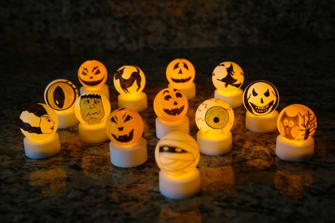 Halloween Ping-Pong Balls Tea Lights Diy, Hallowen Crafts, Tea Light Crafts, Halloween Contact Lenses, Halloween Contacts, Ping Pong Balls, Adornos Halloween, Manualidades Halloween, Halloween Candles