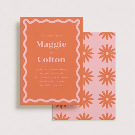 Daisy Wedding Invitation Vibrant Wedding Invites, Bold Wedding Invitations, Popular Wedding Invitations, Pink Wedding Invitation, Bright Wedding Colors, Retro Wedding Invitations, Colorful Wedding Invitations, Wedding Announcement Cards, Diamond Monogram