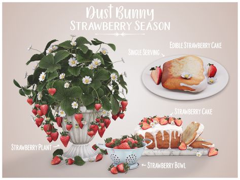 Dust Bunny - Strawberry Season Clothes Clutter Sims 4 Cc, Sims 4 Clutter Cc Food, Sims 4 Strawberry Cc, Sims 4 Cc Strawberry, Sims 4 Functional Objects, Ts4 Clutter, Bunny Strawberry, Springfield Simpsons, Dust Bunny