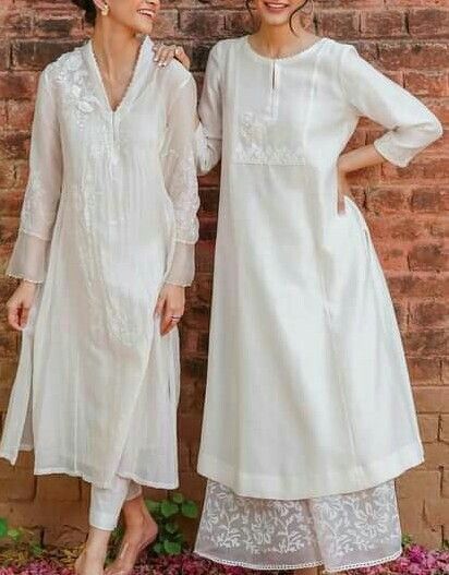 White Kurtis Design, Hakoba Salwar Designs, White Kurta Embroidery Design, White Kurta Designs Women, White Hakoba Kurti, Plain White Kurti Designs, Hakoba Kurti Patterns, Hakoba Dress Patterns, White Kurta Designs