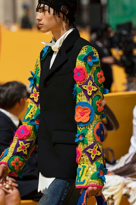 Louis Vuitton Spring 2023 Men's Fashion Show Details Fashion Show | The Impression Upcycling Trends 2023, Crochet Fashion 2023, 2023 Embroidery Trends, 2023 Blazer Trend, 2023 Crochet Trends, Louis Vuitton Crochet, Louis Vuitton Spring 2023, Crochet Fashion Trends, Mode Crochet