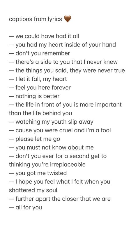 instagram captions / song lyrics / ig quotes / citations English Songs Captions For Instagram, Song Lyric Instagram Bios, Ig Captions From Songs, English Song Captions For Instagram, Love Songs Captions Instagram, Lyrical Username For Instagram, English Songs Captions, Song Captions For Pictures Of Yourself, Insta Captions For Dance Pictures