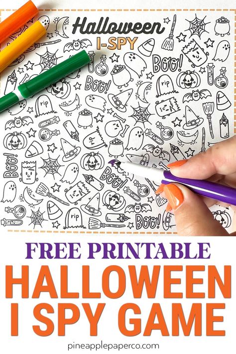 Keep kids entertained this Halloween with our free printable I Spy Game. Enhance counting and observation skills in a spooky-themed adventure. #HalloweenCrafts #KidsGames #HalloweenPrintables Halloween Ispy Printable Free, Printable Halloween Games, I Spy Printable, Halloween Bucket List, Free Halloween Coloring Pages, Free Printable Halloween, Halloween Scavenger Hunt, I Spy Games, English Activities For Kids