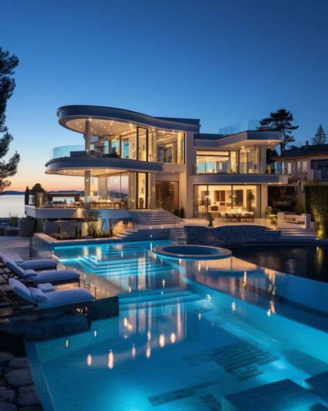 Big Houses With Pools, Beach House Mansion, Mansions Modern, Dream House Mansions, Big Mansions, Houses Mansions, Futuristic House, Luxurious Mansion, Luxury Exterior