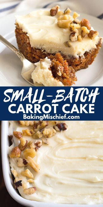 Carrot Cake Recipe 8x8 Pan, Personal Carrot Cake, Dessert With Cream Cheese Frosting, Desserts For Two Easy Quick, Carrot Cake With Cream Cheese Frosting, Six Inch Cakes, Snack Cake Recipes 8x8, Small Batch Carrot Cake, Food For Two People