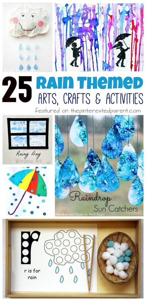 25 Rain themed arts, crafts and activities for the spring. Kids arts and crafts ideas. Painting, science Toddlers and preschoolers Science Toddlers, Kids Arts And Crafts Ideas, Rain Crafts, Preschool Weather, Kids Arts And Crafts, Arts And Crafts Ideas, Weather Crafts, April Crafts, Weather Unit