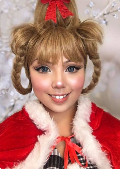 Cindy Lou Hoo Hair, Cindy Lou Costume, Christmas Elf Makeup, Whoville Costumes, Cindy Lou Who Hair, Whoville Hair, Xmas Makeup, Fall Fashion Inspiration, Halloween Makeup Diy