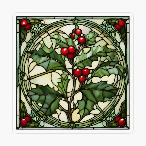 Get my art printed on awesome products. Support me at Redbubble #RBandME: https://www.redbubble.com/i/sticker/Christmas-Holly-in-stained-glass-by-NouveauAge/154645834.O9UDB?asc=u Mistletoe Ornament, Christmas Stained Glass, Secret Santa Gift Ideas, Yankee Swap, Stain Glass Window Art, Mistletoe Christmas, Mistletoe Kiss, Glass Sticker, Glass Window Art