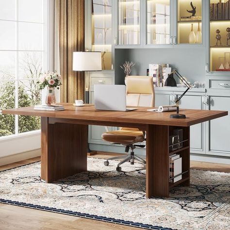 63-in Large Executive Desk, Home Office Desk Large Computer Writing Table with Storage - Bed Bath & Beyond - 39957107 Office Desk Executive, Large Table Desk, Home Office Dining Room Combo, Mid Century Modern Office Desk, Womens Office Decor, Small Vintage Desk, Executive Desk Home Office, Office Desk Ideas, Tech Desk