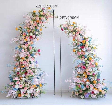 Wedding Floral Arrangement for Horn Arch in Pastel Colors With a Pop of Blue and Orange - Etsy Floral Wedding Ceremony Decor, Pastel Arch Wedding, Bright Spring Wedding Decor, Arch Florals Wedding, Asymmetrical Floral Arch, Wedding Arch Spring, Colourful Wedding Arch, Wedding Arch Colorful, Spring Wedding Arch Ideas