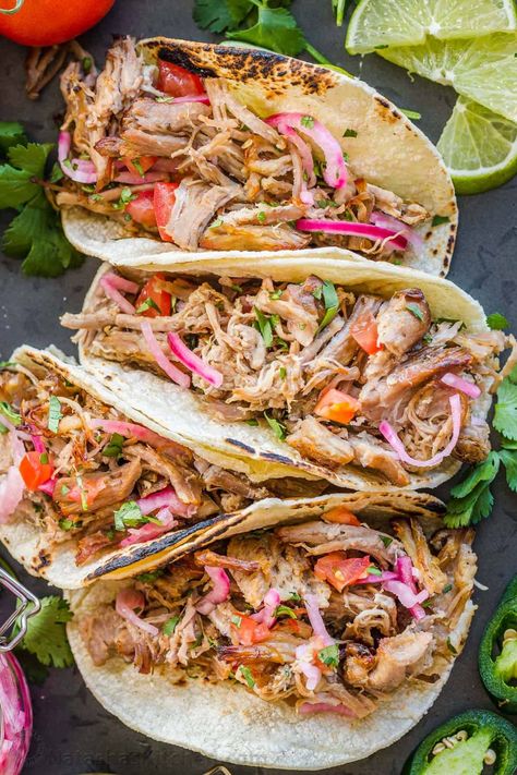 Slow Cooker Pork Carnitas are perfectly crispy on the outside with a juicy center. It's so easy to make authentic, restaurant quality Mexican pulled pork! Pork Shoulder Carnitas Crockpot, Carnitas Slow Cooker, Carnitas Crockpot, Pulled Pork Crock, Slow Cooker Pork Carnitas, Boneless Pork Roast, Mexican Pulled Pork, Pork Carnitas Recipe, Crock Pot Pulled Pork Recipe