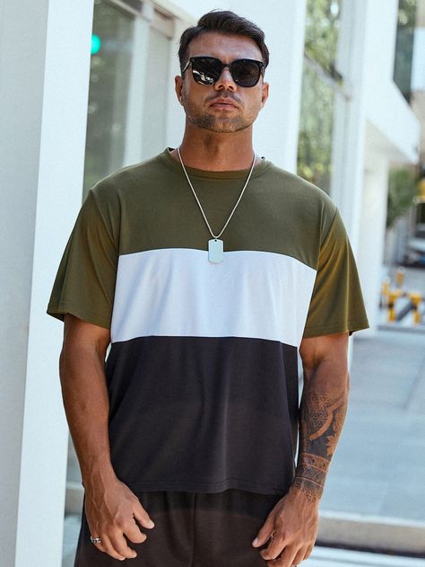 Extended Sizes Men Color Block Tee Laid Back Outfits, Hey Bro, Mens Casual T Shirts, Color Block Tee, Mens Summer T Shirts, Men Plus Size, White Polo, Men Tops, Colour Block