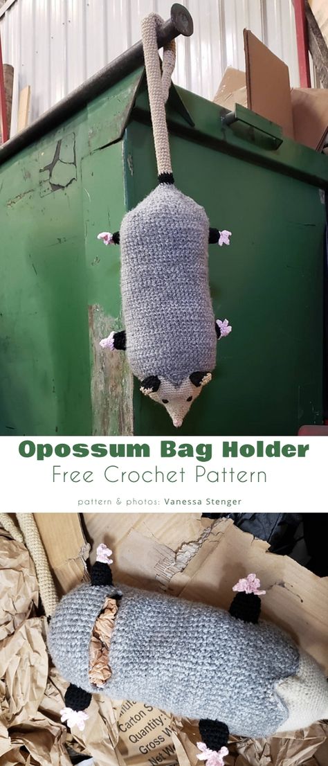 Free Crochet Patterns For Yip Yips, Free Crochet Patterns Possum, Crochet Plastic Bag Holder Pattern Free, Opossum Crochet Bag Holder, Crochet Opposum Bag Holder, Possum Bag Holder Crochet Pattern, Crochet Bag Saver Pattern, Crochet Pattern Bag Holder, Crochet Possum Bag Holder