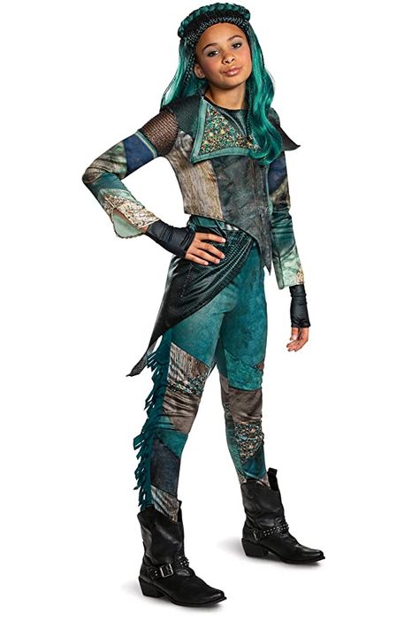 Disney Uma Descendants 3 Deluxe Girls' Costume. Fully printed long sleeve jumpsuit features fringe on side of pants. Get this cute children outfits for your little Princess, worth having. Uma Descendants, Teal Jumpsuit, Descendants Costumes, Up Halloween Costumes, Disney Descendants 3, Kids Costumes Girls, Descendants 3, Classic Girl, Disney Descendants