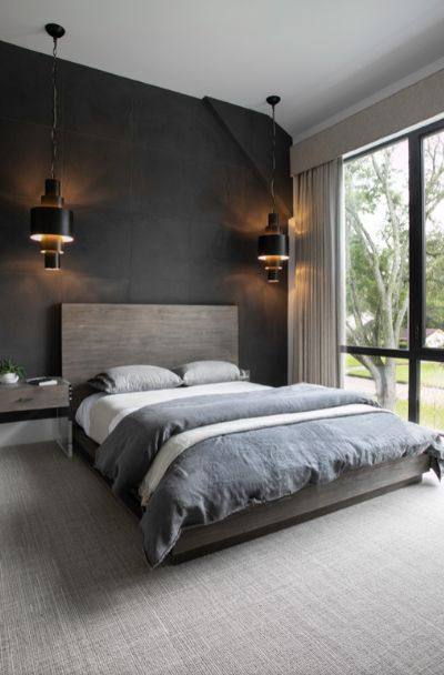 Black-Bedroom-Walls-Decor-Ideas-Sebring-Design-Build Black White And Grey Bedroom, Black And Grey Bedroom, Black Bed Frame, Dark Bedroom, Grey Room, Bedroom Black, Couple Bedroom, Gray Bedroom, Modern Bedroom Design