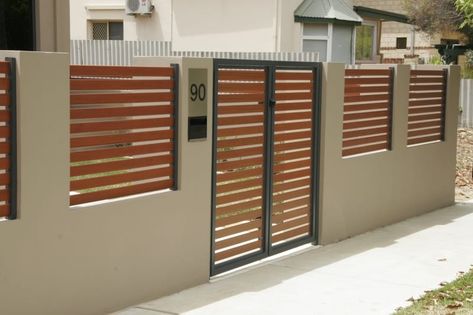 Gard Modern, Fence Gate Design, House Fence Design, Modern Fence Design, Front Fence, Concrete Fence, Brick Fence, Front Yard Fence, House Gate Design