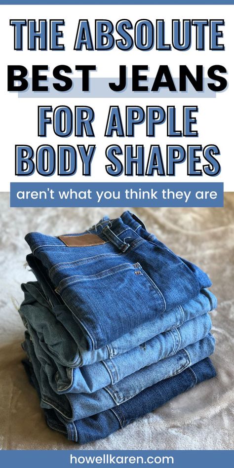 Stack of jeans Apple Shaped Body Outfits Plus Size, Apple Shape Outfits Plus Size, 70s Aesthetic Fashion, Apple Body Shape Clothes, Apple Shaped Body, Plus Size Body Shapes, Apple Body Shape Fashion, Apple Body Shape Outfits, Apple Shape Fashion