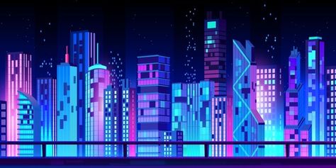 Anime City Scape, Anime Places Background Night, Backgrounds Drawing Ideas, Neon City Background, Cartoon City Background, City Background Drawing, Cyberpunk Skyline, City Vector Art, Night City Background