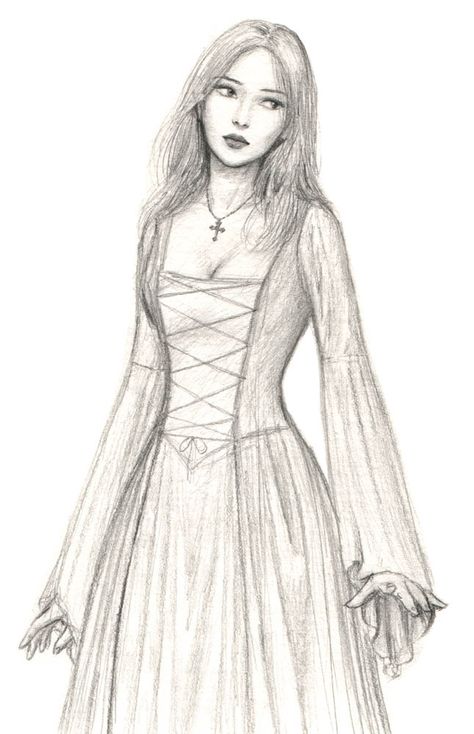 Medieval maid by dashinvaine.deviantart.com on @DeviantArt Medieval Girl, 얼굴 드로잉, Dress Design Drawing, Dress Sketches, Dress Drawing, Medieval Dress, Art Drawings Sketches Creative, Fashion Design Sketches, Drawing Clothes