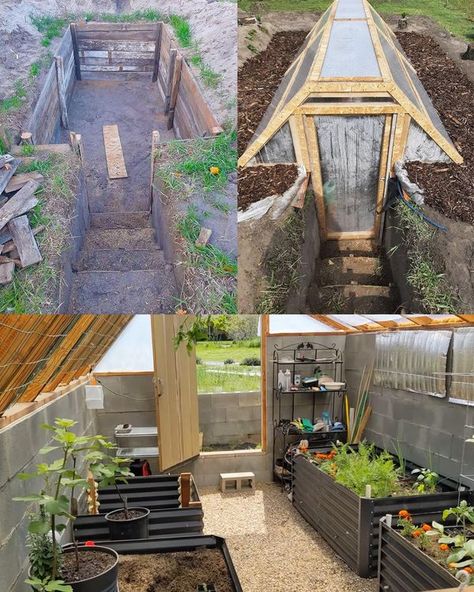 Walipini Greenhouse, Underground Greenhouse, Greenhouse Construction, Homestead Farm, Grow Food, Backyard Greenhouse, Backyard Sheds, Diy Greenhouse, Garden Greenhouse