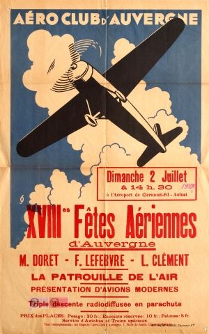 Aero Club dAuvergne Air Show 1928 - original vintage poster listed on AntikBar.co.uk Meeting Poster, French Posters, Airplane Poster, Vintage Airline Posters, Aviation Posters, Aesthetic Posters, Vintage Planes, Ski Posters, Club Poster