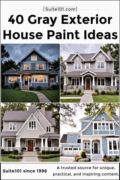 40 Modern Grey House Exterior Color Schemes and Ideas Grey Roof Exterior House Colors, Paint Schemes Exterior House, House Siding Color Ideas, Grey House Paint Exterior, Gray Roof House Colors Exterior Paint, Contrasting Exterior House Colors, Gray Paint Exterior House, Grey Exterior Paint Colors For House, Blue Grey House Exterior