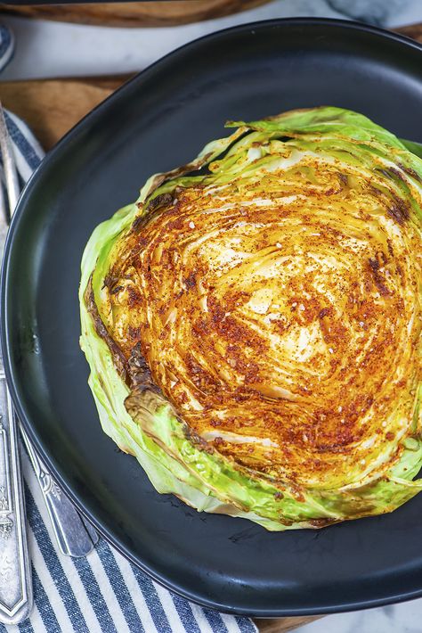 Air fryer cabbage steaks make a wonderful savory side dish to go with your meal. The simple mix of seasonings adds great flavor! Air Fryer Cabbage, Fryer Cabbage, Cabbage Steaks, Air Fryer Recipe, Meatless Main Dishes, Fried Cabbage, Crispy Fried Chicken, Savory Vegan, Healthy Side