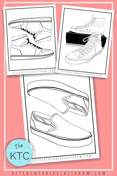 Design Your Own Shoe Coloring Pages - The Kitchen Table Classroom Homecoming Art Projects For Kids, Middle School Graphic Design Lessons, Candy Sneaker Art Lesson, Design A Shoe Art Project, Shoe Design Art Lesson, Art Class Worksheets, Shoe Design Ideas Diy, Shoe Crafts For Kids, Shoe Art Project