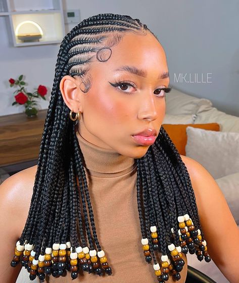 Image 1 of 1 Cornrow Braids Hairstyles, Cornrows With Beads, Small Cornrows, Half Cornrows, Latest Braided Hairstyles, Ghana Braids Hairstyles, Latest Hair Braids, Cornrow Ponytail, Cornrows Braids For Black Women