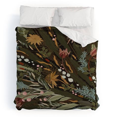 Twin/Twin Extra Long Iveta Abolina Biophilia Desire Duvet Set Green - Deny Designs Envelope Pattern, Boho Duvet, Floral Duvet, Down Comforter, Linen Duvet, Botanical Pattern, Deny Designs, Cotton Duvet, Standard Pillow