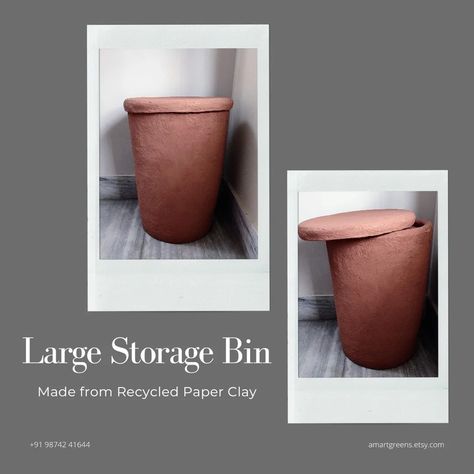 Storage bin, Paper Mache, Minimalist Home Decor Large Storage Bins, Paper Clay, Large Storage, Storage Bin, Storage Bins, Paper Mache, Small Trash Can, Recycled Paper, Trash Can