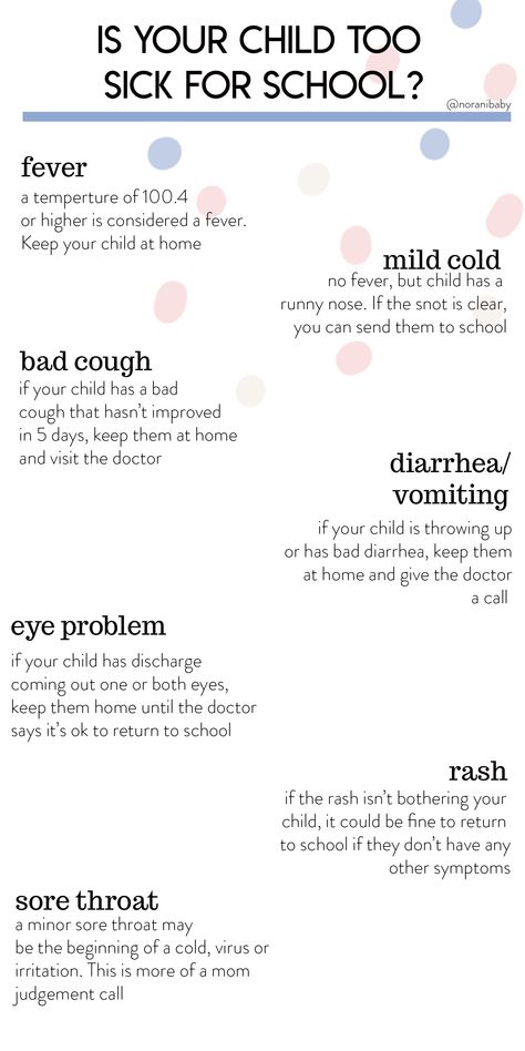 Information to let you figure out if your child is too sick for school. When to send your child to school if they are sick. #sickchild #fluseason #kidsinschool #toosickforschool Sick Tips Life Hacks, How To Be Sick For School, What To Do On A Sick Day, House Binder, Bad Cough, I'm Sick, Im Sick, Eyes Problems, Easy Entertaining