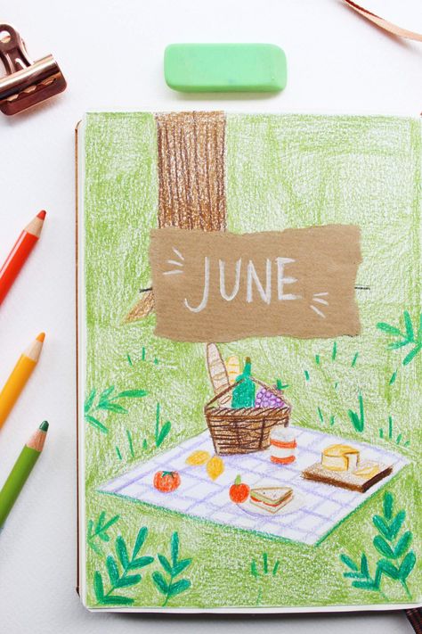 June Monthly Spread, Monthly Spread Bullet Journal, Journal Friends, Bullet Journal Cover Page, Bullet Journal Banner, Bullet Journal Mood Tracker Ideas, Bullet Journal Notes, Bullet Journal Paper, Bulletin Journal Ideas