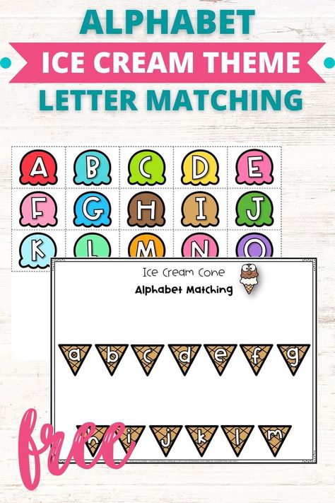 ABC Matching Letters (Upper to Lowercase) with Ice Cream Theme (great for busy books) Ice Cream Alphabet, Letter Matching Preschool, Letter Identification Activities, Letter Matching Game, Letter Matching Activities, Fun Ice Cream, Alphabet Recognition, Alphabet Kindergarten, Free Preschool Printables