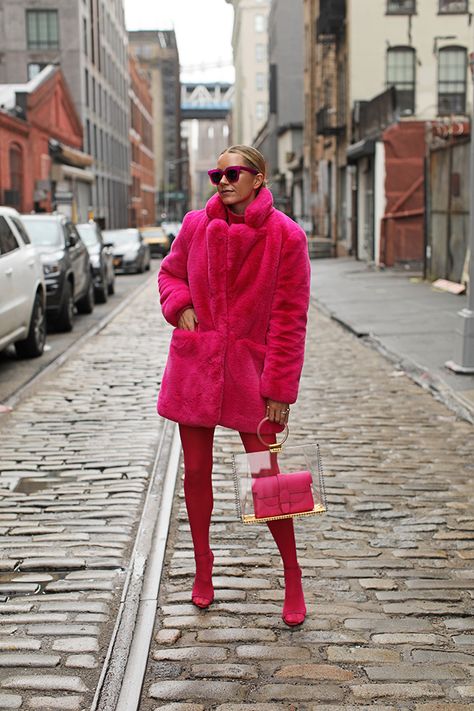 WHERE TO FIND COLORED TIGHTS - Atlantic-Pacific Pink Fur Coat, Blair Eadie, Pink Tights, Look Rose, Atlantic Pacific, Colored Tights, Fall Staples, Pink Fur, Fashion Sites