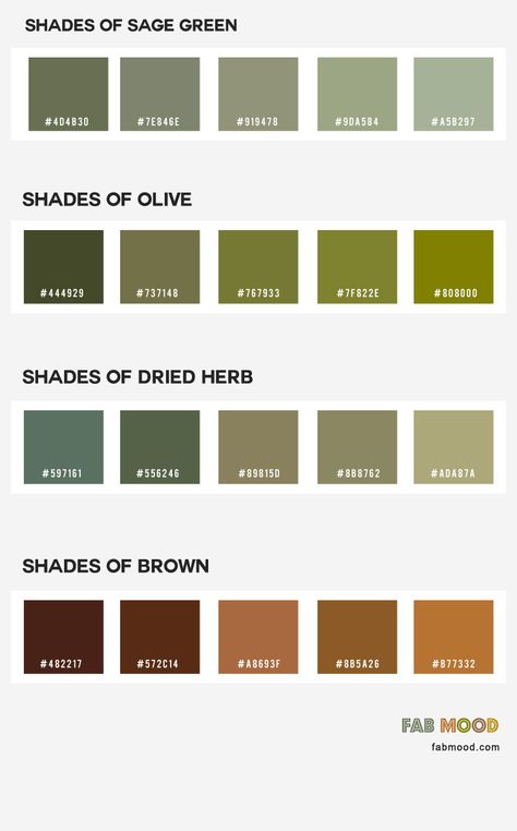 Cool Colour Scheme, Green Color Names, Sage Color Palette, Earth Colour Palette, Earth Tone Palette, Earth Tone Color Palette, Hex Color Palette, Earth Tone Color, Green Palette