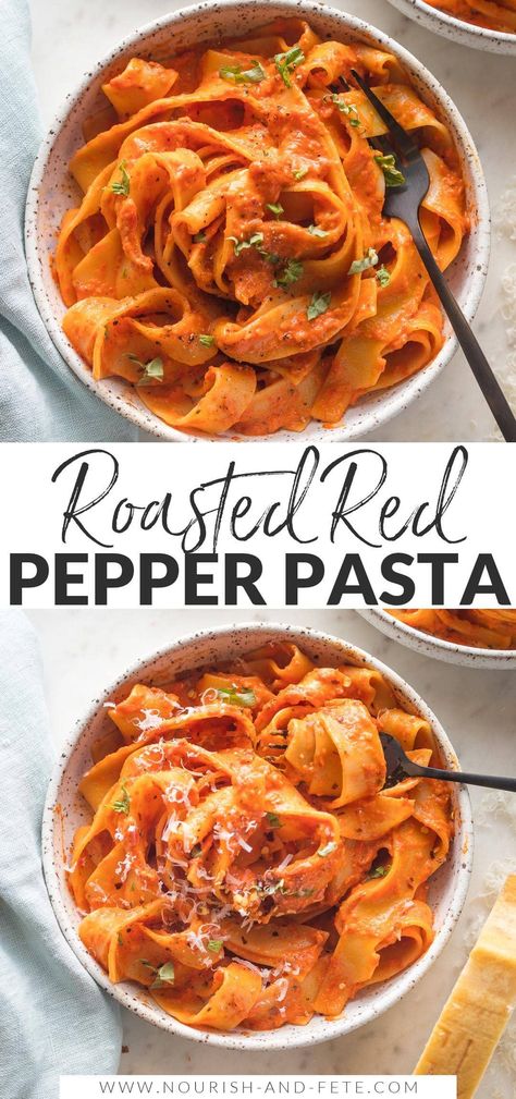 This creamy roasted red pepper pasta is a luxurious but easy dinner ready in just 30 minutes. Red Bell Pepper Recipes, Roasted Red Peppers Recipes, Red Pepper Pasta Sauce, Red Pepper Recipes, Red Pasta, Roasted Red Pepper Pasta, Red Pepper Pasta, Roasted Red Pepper Sauce, Red Sauce Pasta