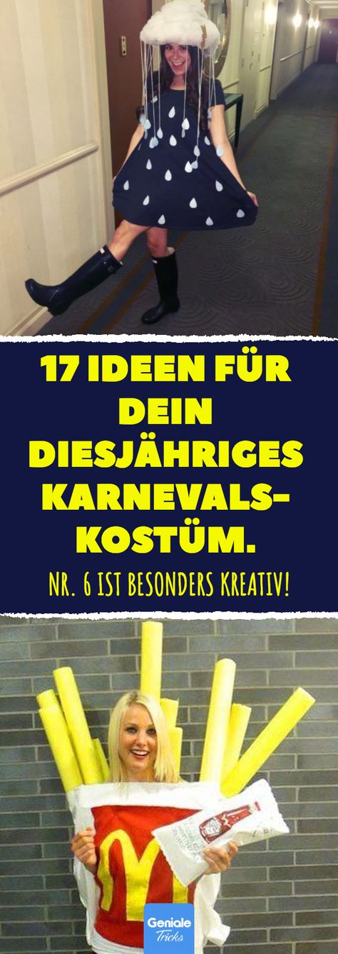 17 Ideen für dein diesjähriges Karnevalskostüm. Nr. 6 ist besonders kreativ! 17 Kostümideen für Karneval. #DIY #Karneval #verkleiden #Faschingskostüm #Kostümidee Diy Karneval, Carnaval Diy, Karneval Diy, Costumes For Work, Carnival Booths, Halloween Costumes For Work, Pregnant Halloween Costumes, Diy Carnival, Costume Works