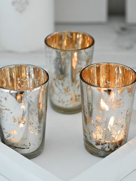 55076 Classic Rustic Decor, Mercury Votives, Cheap Centerpieces, Mercury Glass Diy, Mercury Glass Votives, The Light Is Coming, Glass Votives, Glass Votive Candle Holders, Glass Votive Holders