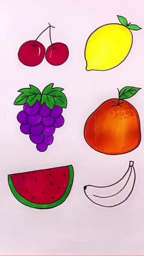 Art Tutorial For Beginners, Basic Drawing For Kids, Fruit Art Drawings, Art Kits For Kids, Easy Art For Kids, Tutorial Drawing, Drawing Lessons For Kids, Fruits Drawing