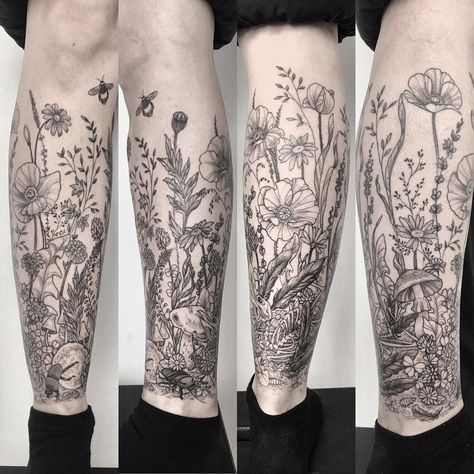 maret brotkrumen on Instagram: “Nora’s very own wildflower field with a dead bird and bugs and bees, from a few weeks back. Its hard to show every detail of this project…” Field Of Flowers Tattoo, Natur Tattoo Arm, Botanisches Tattoo, Mangas Tattoo, Dead Bird, Nature Tattoo Sleeve, Bug Tattoo, Wildflower Tattoo, Mushroom Tattoos